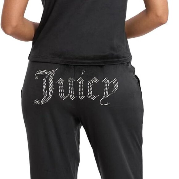 JUICY COUTURE 90s Y2K Inspired Velour Lounge Sleep Set Black | S - Picture 7 of 11